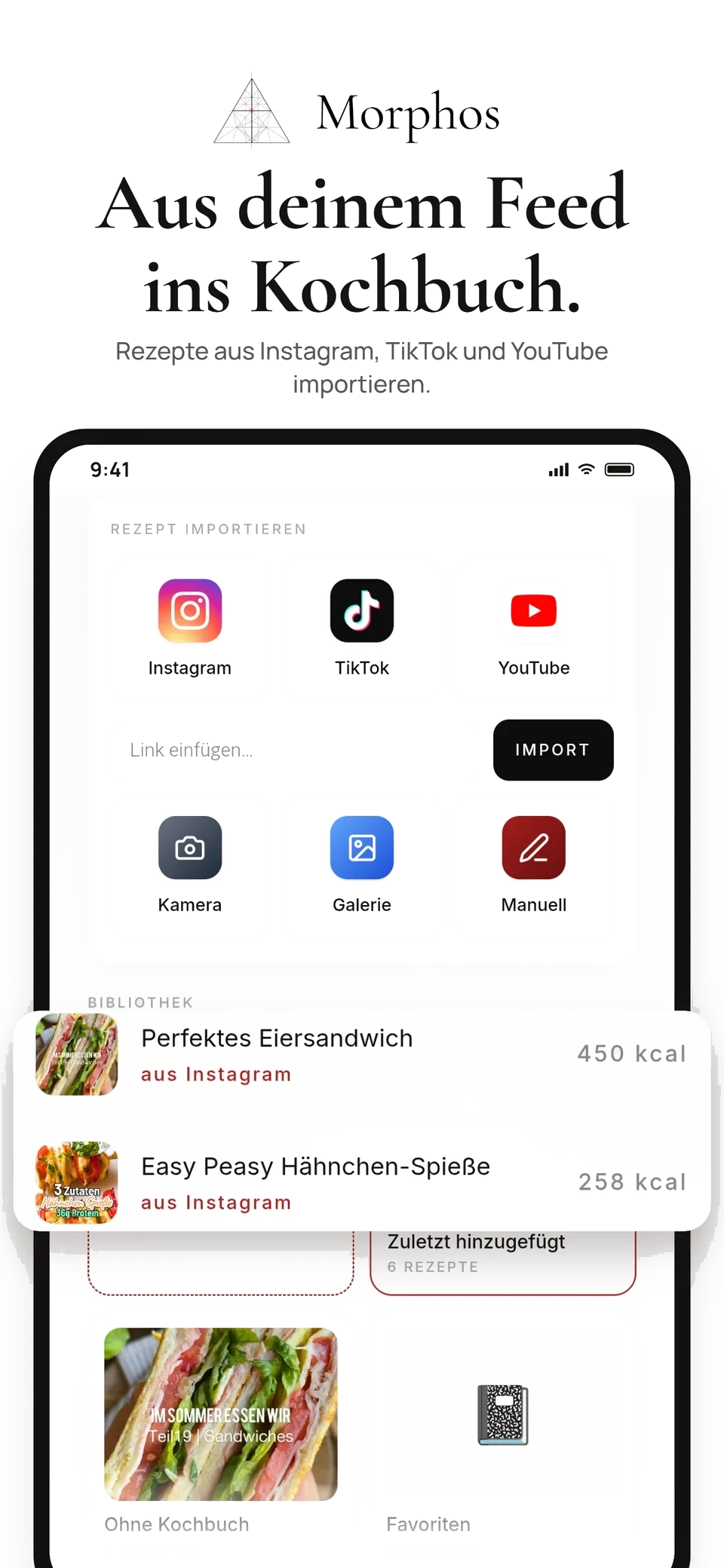 Morphos Rezeptimport aus Instagram, TikTok und YouTube mit gespeicherten Rezepten